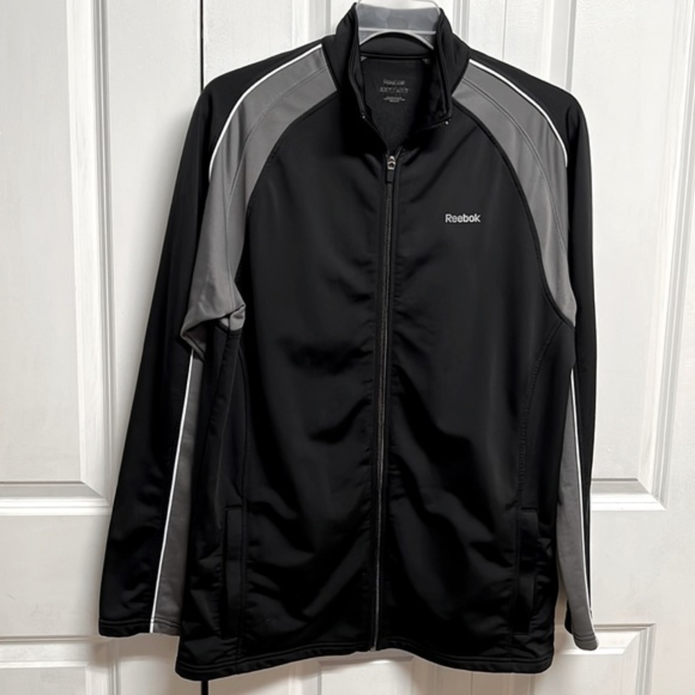 Reebok Black Gray Zip front & Pockets Authentic Sweat Jacket Mens Size M
